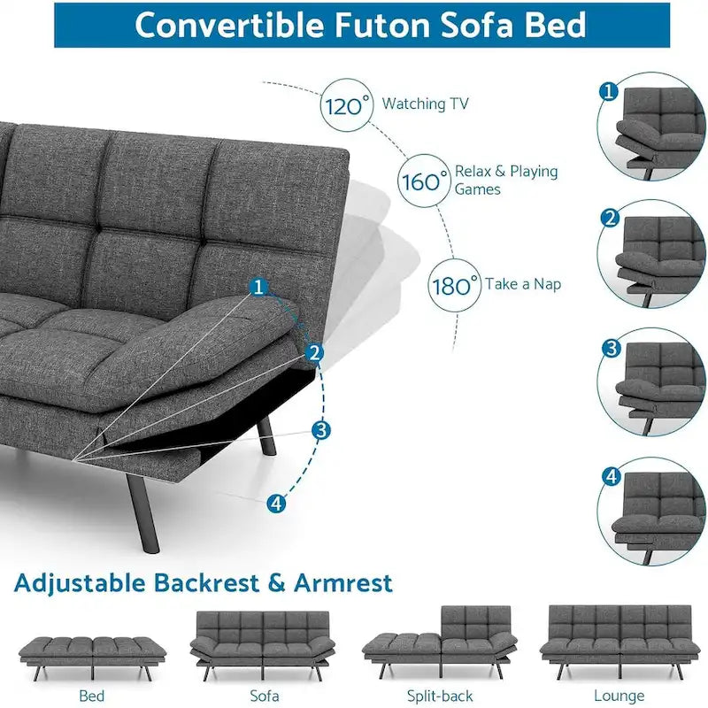Canapé convertible futon gris/noir, 2 places