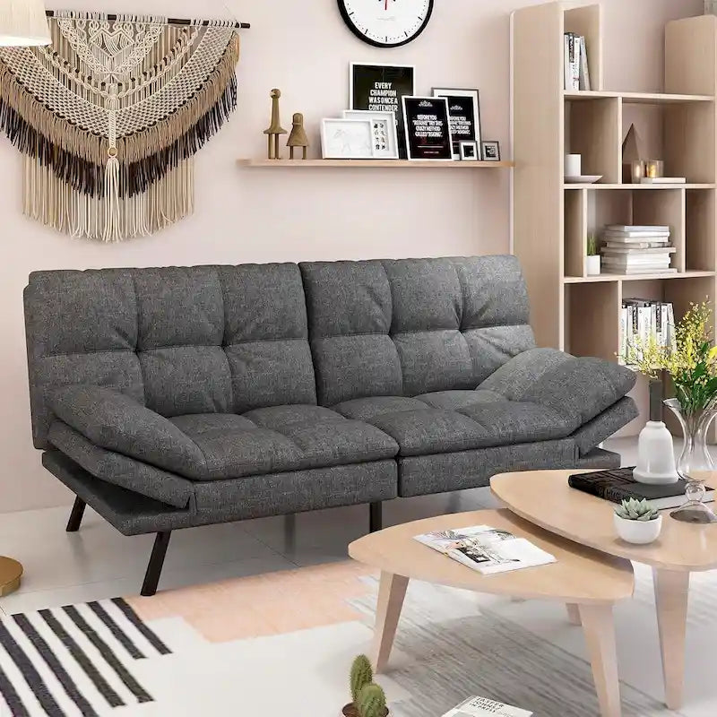 Canapé convertible futon gris/noir, 2 places