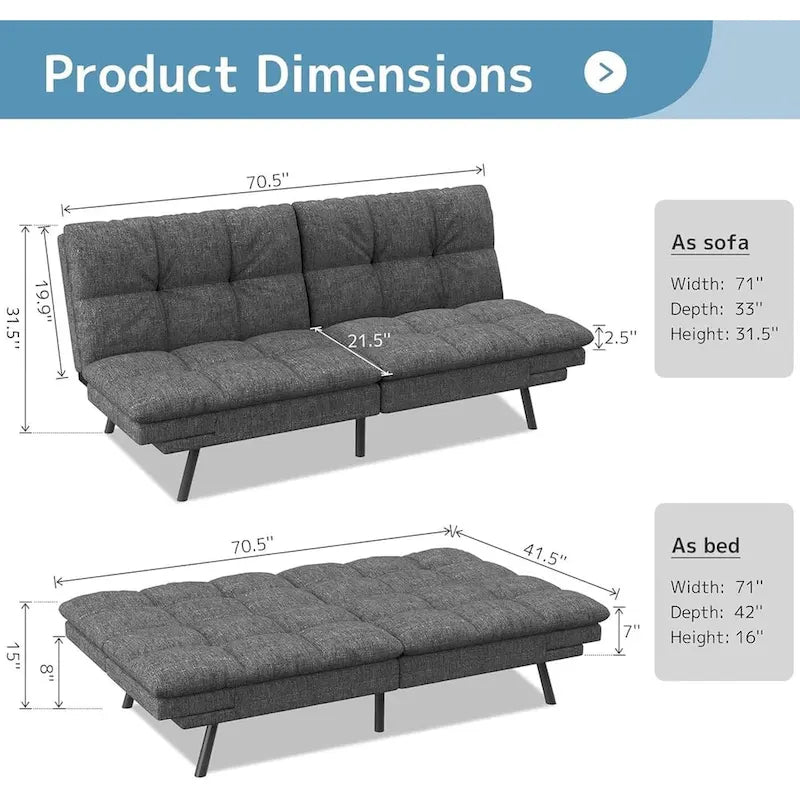 Canapé convertible futon gris/noir, 2 places