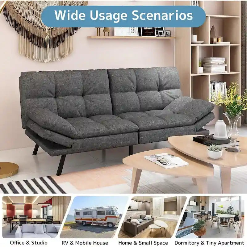 Canapé convertible futon gris/noir, 2 places