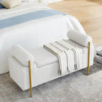 Banc de rangement en velours avec pieds en métal doré, Beige / Vert / Blanc, Siège individuel