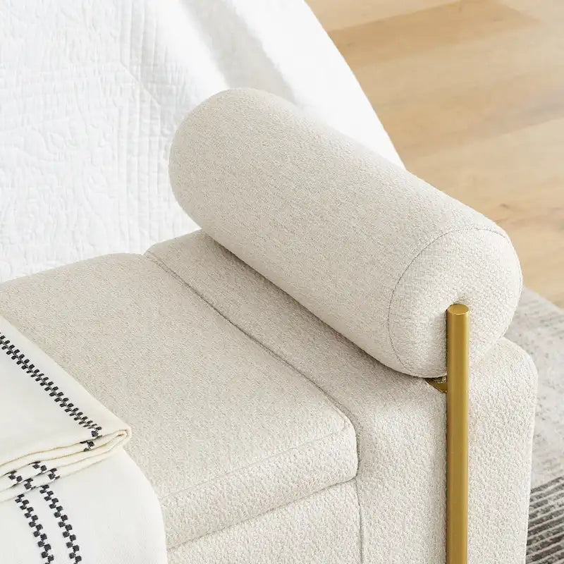 Banc de rangement en velours avec pieds en métal doré, Beige / Vert / Blanc, Siège individuel