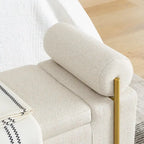 Banc de rangement en velours avec pieds en métal doré, Beige / Vert / Blanc, Siège individuel