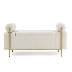 Banc de rangement en velours avec pieds en métal doré, Beige / Vert / Blanc, Siège individuel