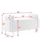 Banc de rangement en velours avec pieds en métal doré, Beige / Vert / Blanc, Siège individuel