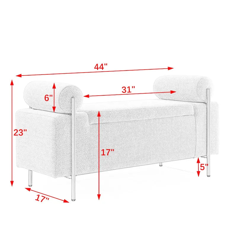 Banc de rangement en velours avec pieds en métal doré, Beige / Vert / Blanc, Siège individuel