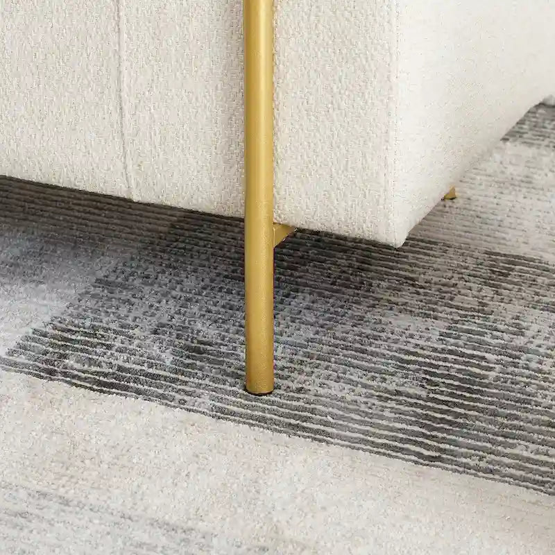 Banc de rangement en velours avec pieds en métal doré, Beige / Vert / Blanc, Siège individuel