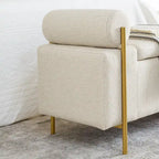 Banc de rangement en velours avec pieds en métal doré, Beige / Vert / Blanc, Siège individuel