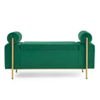 Banc de rangement en velours avec pieds en métal doré, Beige / Vert / Blanc, Siège individuel