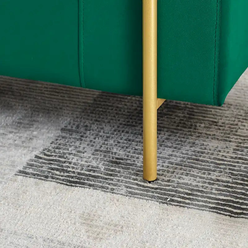 Banc de rangement en velours avec pieds en métal doré, Beige / Vert / Blanc, Siège individuel