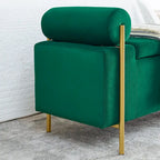 Banc de rangement en velours avec pieds en métal doré, Beige / Vert / Blanc, Siège individuel