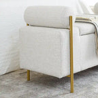 Banc de rangement en velours avec pieds en métal doré, Beige / Vert / Blanc, Siège individuel