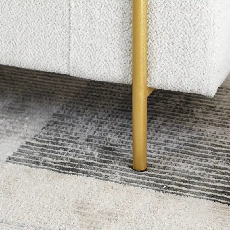 Banc de rangement en velours avec pieds en métal doré, Beige / Vert / Blanc, Siège individuel