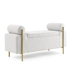 Banc de rangement en velours avec pieds en métal doré, Beige / Vert / Blanc, Siège individuel