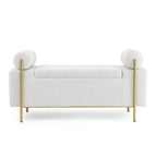 Banc de rangement en velours avec pieds en métal doré, Beige / Vert / Blanc, Siège individuel
