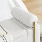 Banc de rangement en velours avec pieds en métal doré, Beige / Vert / Blanc, Siège individuel