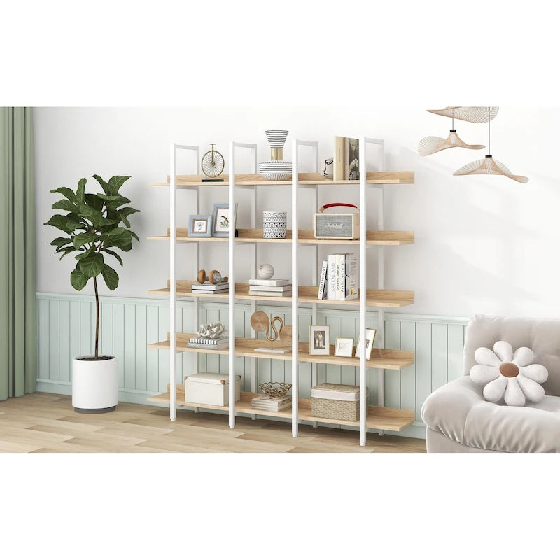 Étagère ouverte à 5 niveaux, style industriel, plusieurs coloris, MDF et acier