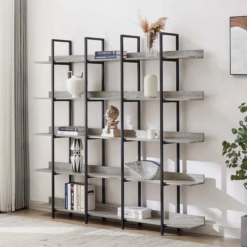 Étagère ouverte à 5 niveaux, style industriel, plusieurs coloris, MDF et acier