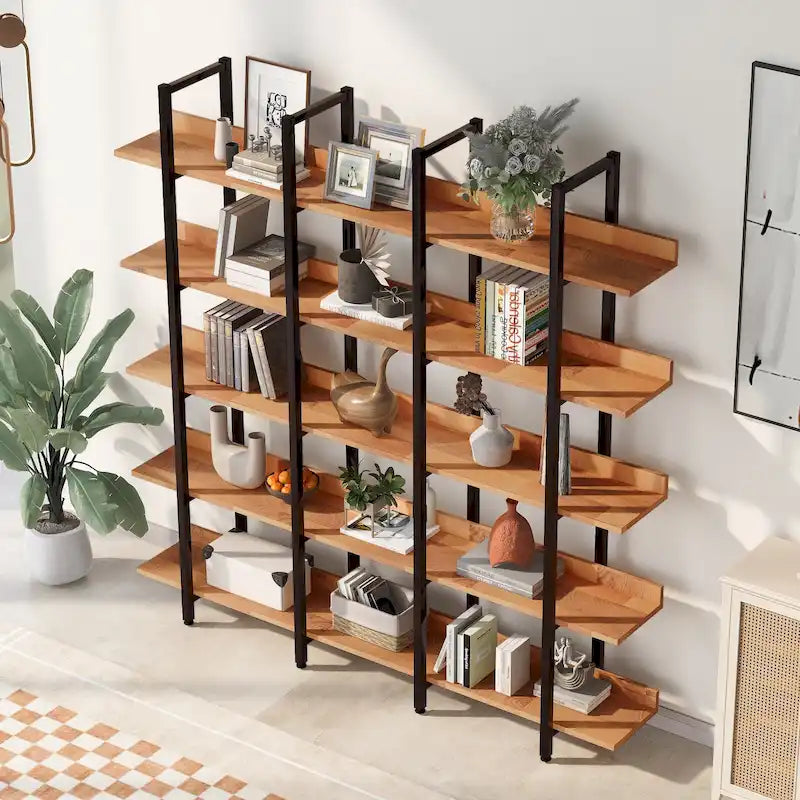 Étagère ouverte à 5 niveaux, style industriel, plusieurs coloris, MDF et acier