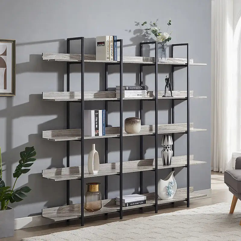 5 Tier Open Bookshelf, Vintage Industrial Style