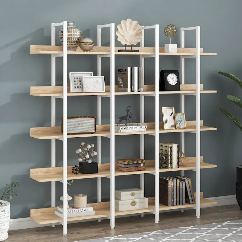 Étagère ouverte à 5 niveaux, style industriel, plusieurs coloris, MDF et acier