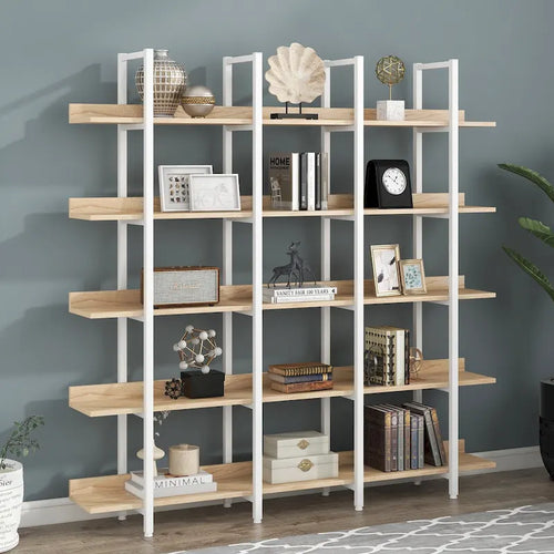 Étagère ouverte à 5 niveaux, style industriel, plusieurs coloris, MDF et acier