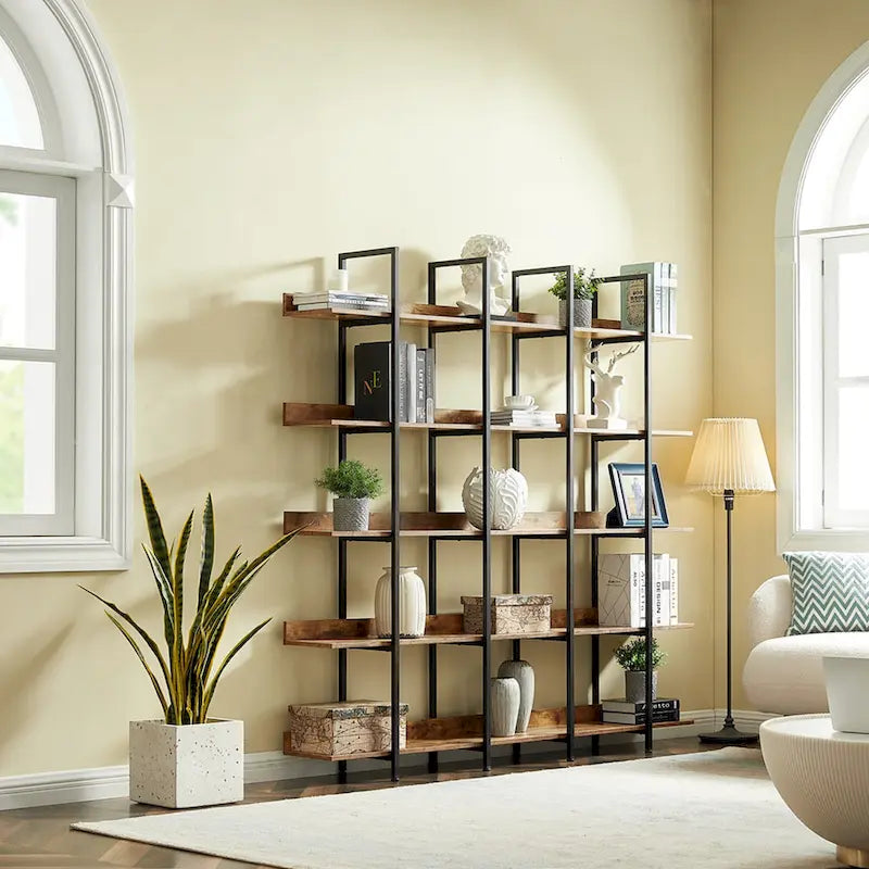 Étagère ouverte à 5 niveaux, style industriel, plusieurs coloris, MDF et acier