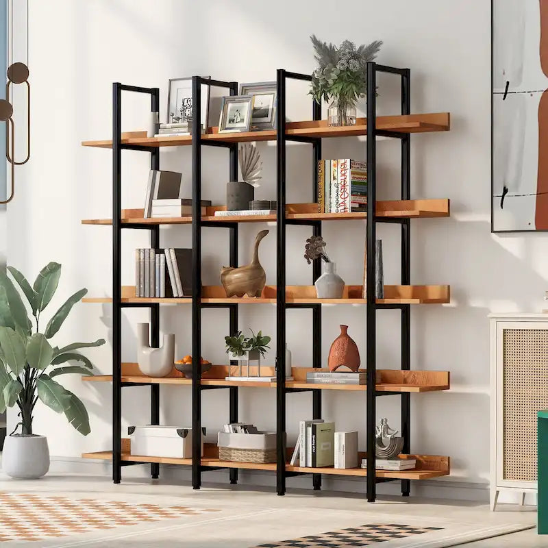 Étagère ouverte à 5 niveaux, style industriel, plusieurs coloris, MDF et acier