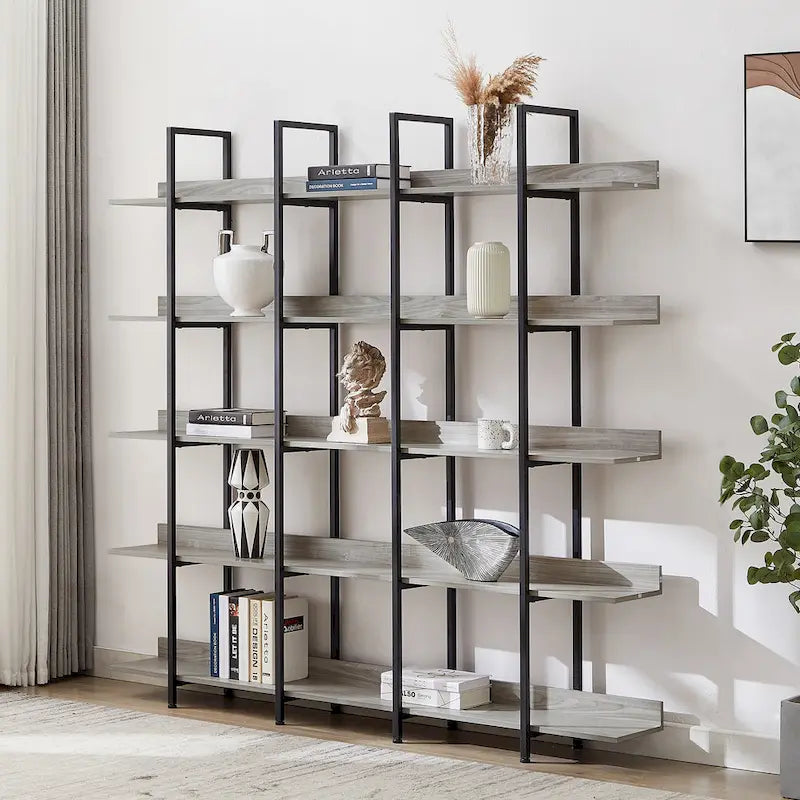 Étagère ouverte à 5 niveaux, style industriel, plusieurs coloris, MDF et acier