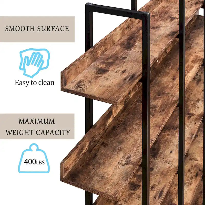 Étagère ouverte à 5 niveaux, style industriel, plusieurs coloris, MDF et acier