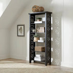 Bibliothèque d'appoint à 5 étagères en bois de manguier blanc/noir/gris, simple