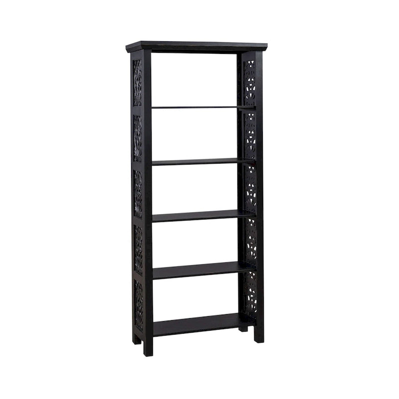 Bibliothèque d'appoint à 5 étagères en bois de manguier blanc/noir/gris, simple