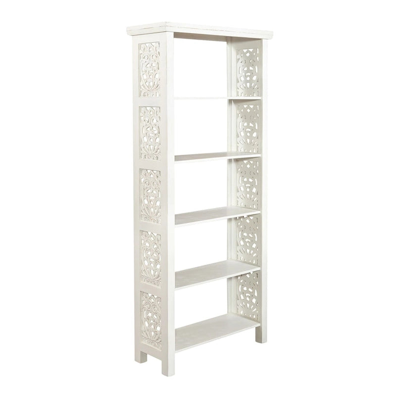 Bibliothèque d'appoint à 5 étagères en bois de manguier blanc/noir/gris, simple