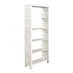 Bibliothèque d'appoint à 5 étagères en bois de manguier blanc/noir/gris, simple