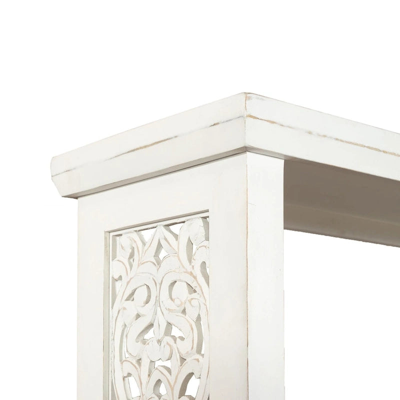 Bibliothèque d'appoint à 5 étagères en bois de manguier blanc/noir/gris, simple