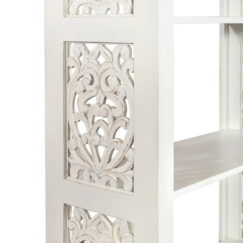Bibliothèque d'appoint à 5 étagères en bois de manguier blanc/noir/gris, simple