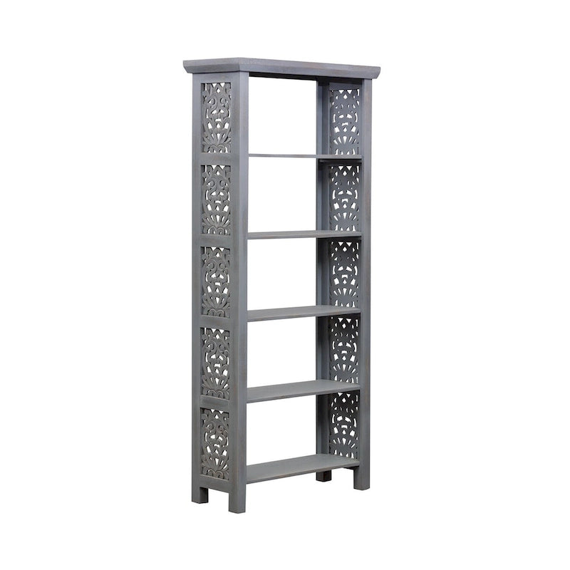 Bibliothèque d'appoint à 5 étagères en bois de manguier blanc/noir/gris, simple
