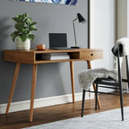 Bureau en noyer avec rangement ouvert et tiroir, 1 personne