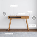 Bureau en noyer avec rangement ouvert et tiroir, 1 personne