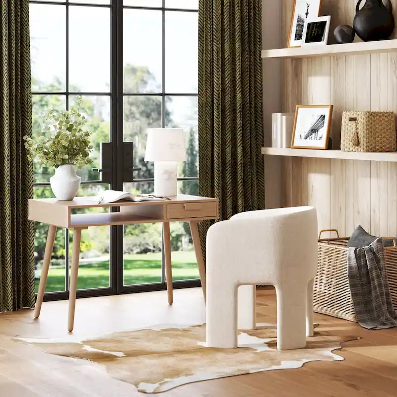 Bureau en noyer avec rangement ouvert et tiroir, 1 personne