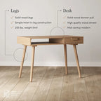 Bureau en noyer avec rangement ouvert et tiroir, 1 personne