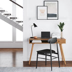 Bureau en noyer avec rangement ouvert et tiroir, 1 personne