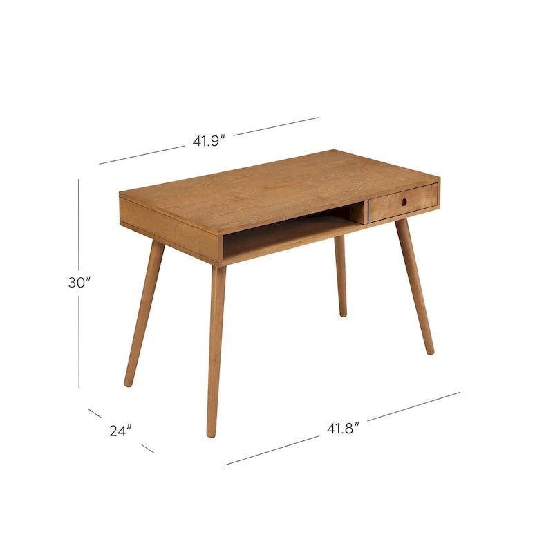 Bureau en noyer avec rangement ouvert et tiroir, 1 personne