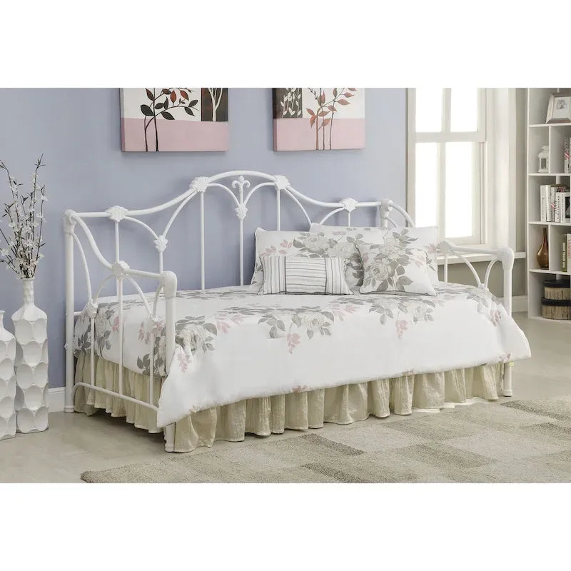 Lit de repos double en métal blanc avec arche florale, 1 place