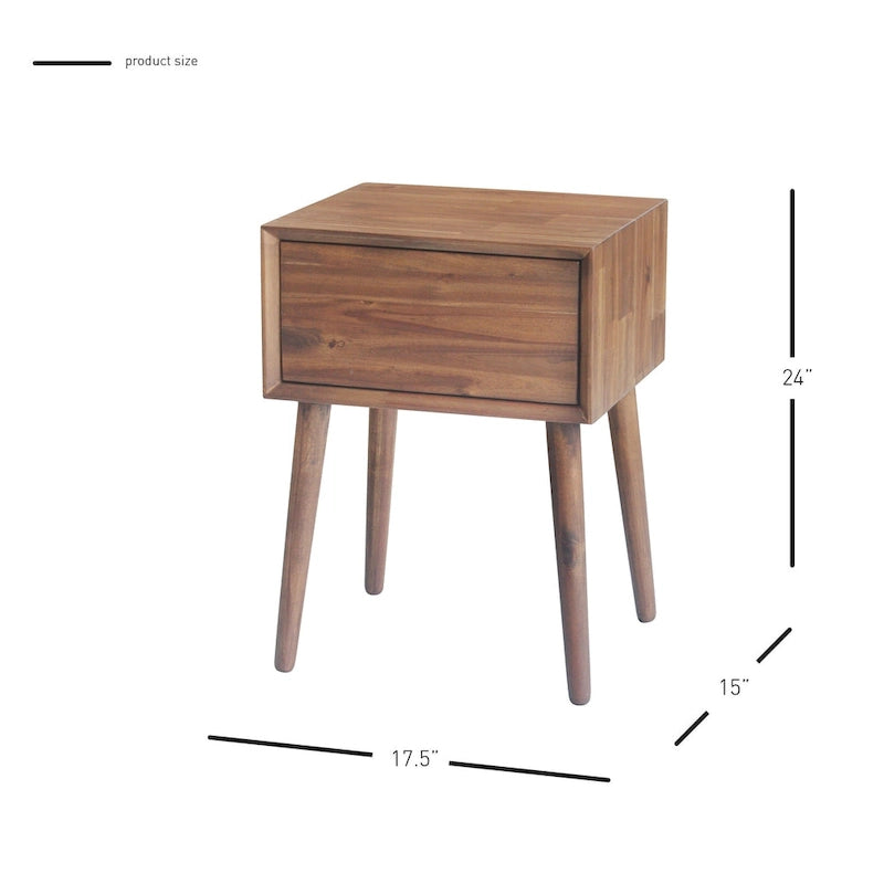 Table de chevet en bois marron, moderne à 1 tiroir, simple