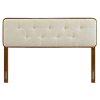 Tête de lit capitonnée double en tissu beige traditionnel Glendale avec cadre en noyer