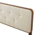 Tête de lit capitonnée double en tissu beige traditionnel Glendale avec cadre en noyer