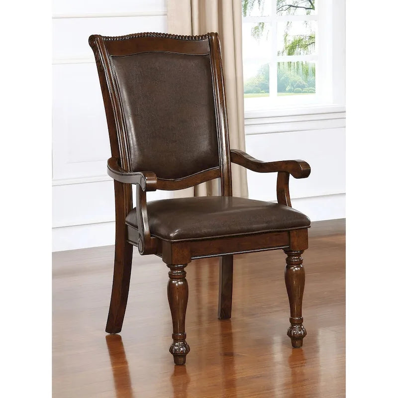 Fauteuil de salle à manger en similicuir expresso, style transitionnel, ensemble de 2