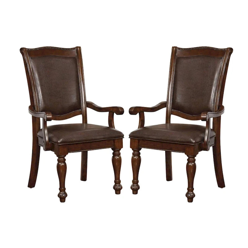 Fauteuil de salle à manger en similicuir expresso, style transitionnel, ensemble de 2