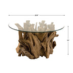 Table basse ronde en teck naturel et verre, 1 à 4 places